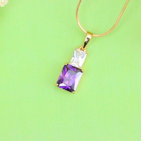 "Elegant Purple Pendant with Gold-Plated Finish – Luxe & Vibrant Style, XPPT1810 - Picture 2 of 13